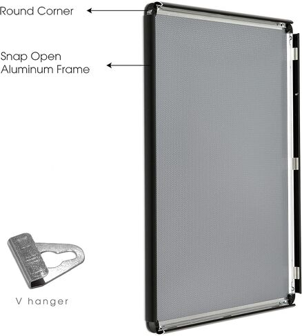 Snap Poster Frame 20x30 Inch Black 1" Aluminum Profile Front Loading Wall Mounting Photo Picture Document Sign Holder Round Corner Anti Glare Cover in Saudi Arabia
