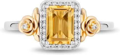 Jewelili Enchanted Disney Fine Jewelry Belle Ring for Women | 14K Yellow Gold & Sterling Silver | Citrine & 1/10 CTTW Natural White Round Diamonds | Princess Jewelry Gifts for Her in Saudi Arabia