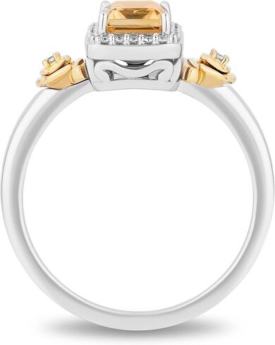 Jewelili Enchanted Disney Fine Jewelry Belle Ring for Women | 14K Yellow Gold & Sterling Silver | Citrine & 1/10 CTTW Natural White Round Diamonds | Princess Jewelry Gifts for Her in Saudi Arabia