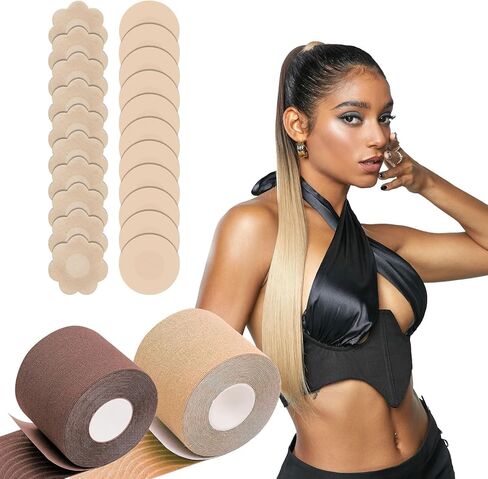 شريط الثدي، شريطان للثدي مع 10 أزواج من أغطية الحلمات للاستعمال مرة واحدة، شريط رفع الثدي لكأس A-E in Kuwait