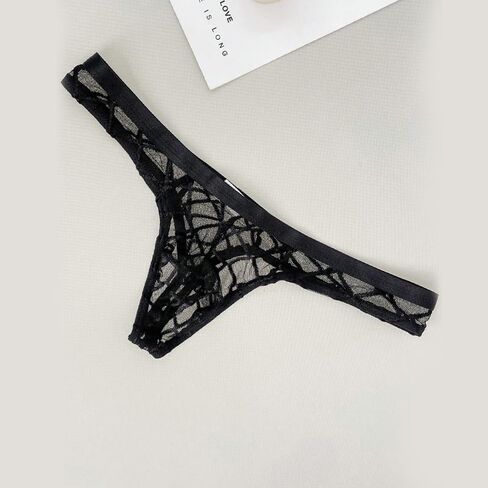 Men's Black Lace Frilly Thong Underwear Panties Sheer Mesh Briefs Patterned Mesh in Saudi Arabia