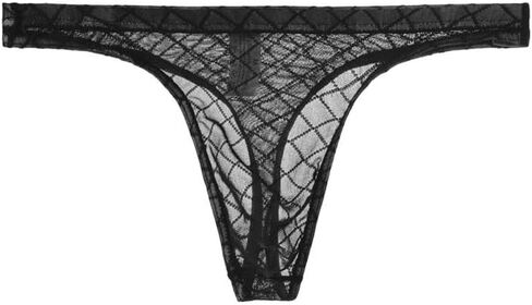 Men's Black Lace Frilly Thong Underwear Panties Sheer Mesh Briefs Patterned Mesh in Saudi Arabia