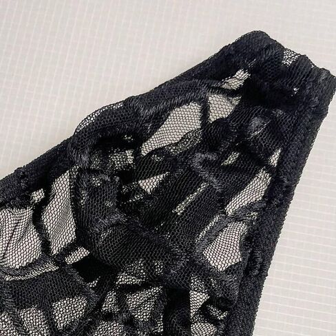 Men's Black Lace Frilly Thong Underwear Panties Sheer Mesh Briefs Patterned Mesh in Saudi Arabia