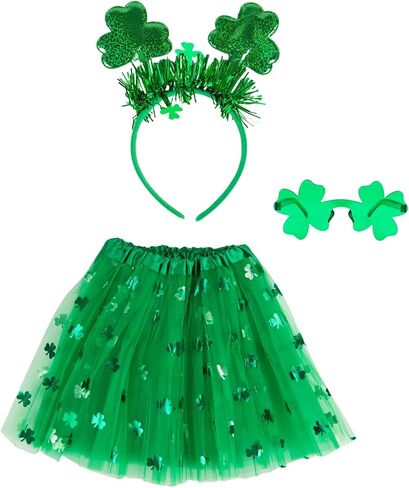 مجموعة أزياء عيد القديس باتريك، تنورة توتو خضراء من التول وعصابة رأس ونظارات شمسية، مجموعة إكسسوارات أزياء للنساء in Kuwait