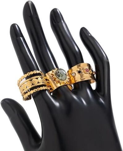 Vintage Gold Crystal Ring Set Liquid Metal Non Tarnish Stacked Knuckle Joint Ring Colorful Indian Ethnic Statement Accessories in Saudi Arabia