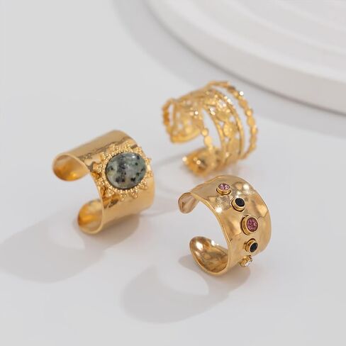Vintage Gold Crystal Ring Set Liquid Metal Non Tarnish Stacked Knuckle Joint Ring Colorful Indian Ethnic Statement Accessories in Saudi Arabia