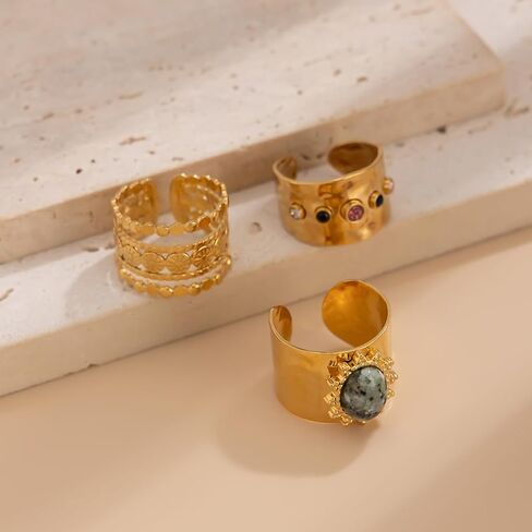 Vintage Gold Crystal Ring Set Liquid Metal Non Tarnish Stacked Knuckle Joint Ring Colorful Indian Ethnic Statement Accessories in Saudi Arabia