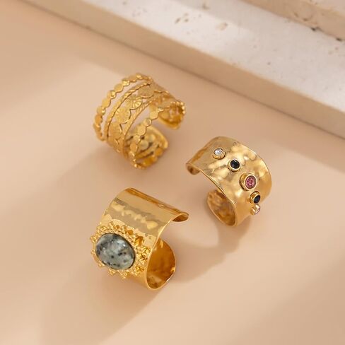 Vintage Gold Crystal Ring Set Liquid Metal Non Tarnish Stacked Knuckle Joint Ring Colorful Indian Ethnic Statement Accessories in Saudi Arabia