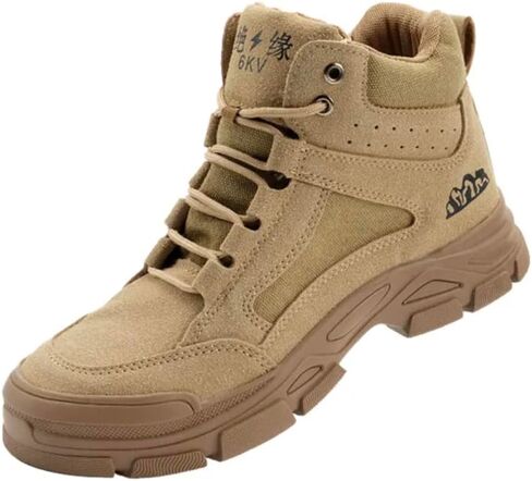 Men's High Top Safety Shoes, Anti Smashing and Puncture Resistant Work Boots, Beige Lace-Up Footwear with Chunky Sole in Saudi Arabia
