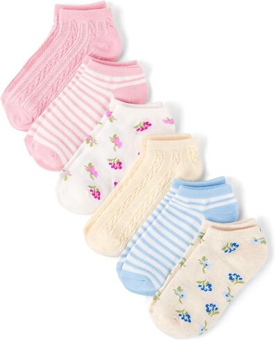 The Children's Place Girls' Low Cut Variety Ankle Socks 6-Pack, Muted Striped Pack, Small in Saudi Arabia