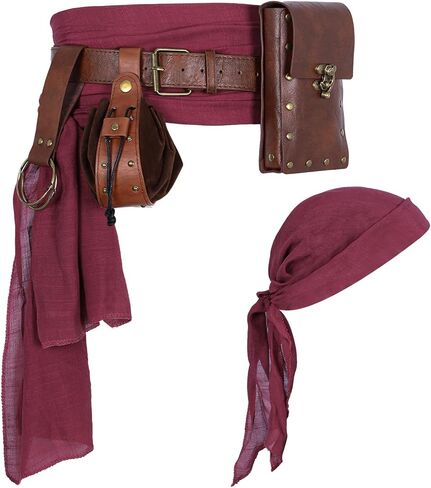 Renaissance Belt with Pouch Waist Bag - Coin Purse for Pirate, Renaissance Accessories for Festivals, Cosplay & Halloween (Brown-06) in Saudi Arabia