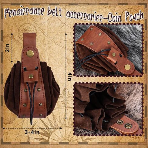 Renaissance Belt with Pouch Waist Bag - Coin Purse for Pirate, Renaissance Accessories for Festivals, Cosplay & Halloween (Brown-06) in Saudi Arabia