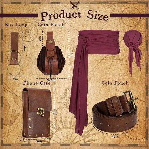 Renaissance Belt with Pouch Waist Bag - Coin Purse for Pirate, Renaissance Accessories for Festivals, Cosplay & Halloween (Brown-06) in Saudi Arabia