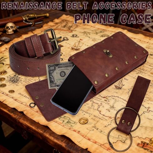 Renaissance Belt with Pouch Waist Bag - Coin Purse for Pirate, Renaissance Accessories for Festivals, Cosplay & Halloween (Brown-06) in Saudi Arabia