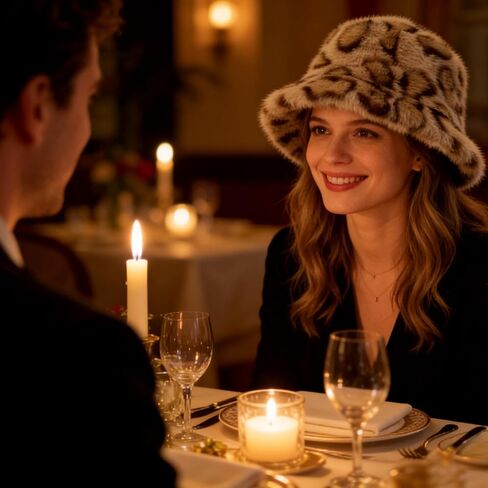 قبعات شتوية غامضة من الفرو الصناعي للنساء، قبعات دلو الفهد الفهد البني الدافئة للرجال والنساء، قبعة شتوية ناعمة ومريحة in Kuwait