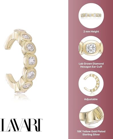 سوار أذن سداسي من الألماس 1/10 قيراط من Lavari Jewellers للنساء - غطاء أذن من الفضة الإسترلينية عيار 18 قيراط مطلي بالذهب الأصفر عيار 925 من الفضة الإسترلينية للنساء - مجوهرات مضادة للحساسية - تصميم هندسي بسيط in Saudi Arabia