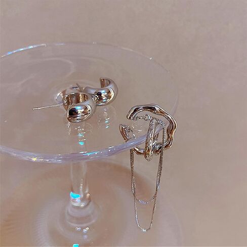 4Pcs Ear Cuff Earrings for Women Trendy Non Piercing Ear Cuff with Chain Clip on Cartilage Earring Jewelry Set for Women （Style2-Silver） in Kuwait