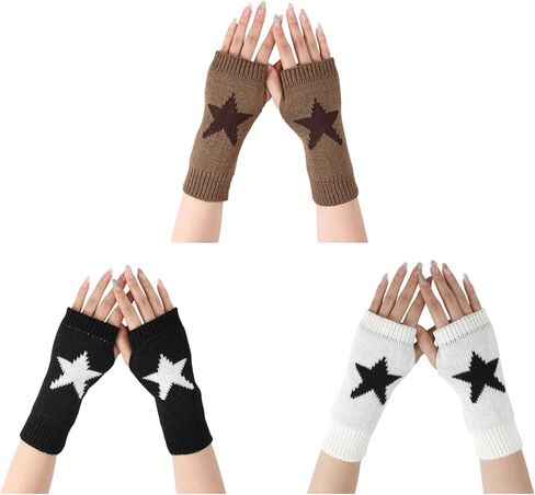 3 Pcs Punk Goth Star Fingerless Gloves Knitted Arm Warmers Y2K Emo Grunge Therian Stuff in Kuwait