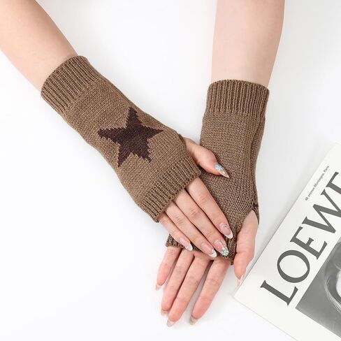 3 Pcs Punk Goth Star Fingerless Gloves Knitted Arm Warmers Y2K Emo Grunge Therian Stuff in Saudi Arabia