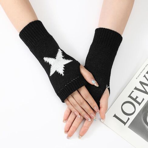 3 Pcs Punk Goth Star Fingerless Gloves Knitted Arm Warmers Y2K Emo Grunge Therian Stuff in Saudi Arabia