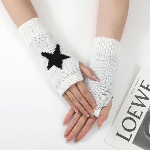 3 Pcs Punk Goth Star Fingerless Gloves Knitted Arm Warmers Y2K Emo Grunge Therian Stuff in Saudi Arabia