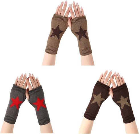 3 Pcs Punk Goth Star Fingerless Gloves Knitted Arm Warmers Y2K Emo Grunge Therian Stuff in Saudi Arabia