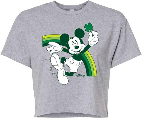 Disney Mickey Green Rainbow - Juniors Cropped Cotton Blend T-Shirt in Saudi Arabia