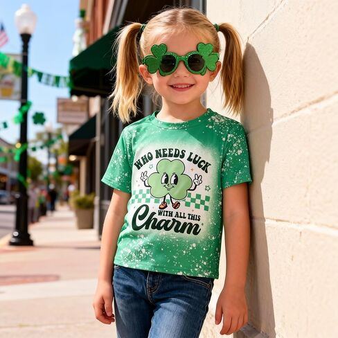 Little Girl St Patricks Day T-Shirt Lucky Clover Top Toddler Girl St Patricks Day Outfit 3-8 Years in Saudi Arabia