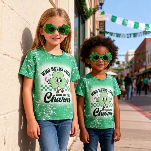 Little Girl St Patricks Day T-Shirt Lucky Clover Top Toddler Girl St Patricks Day Outfit 3-8 Years in Saudi Arabia