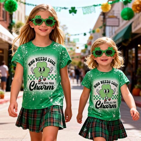 Little Girl St Patricks Day T-Shirt Lucky Clover Top Toddler Girl St Patricks Day Outfit 3-8 Years in Saudi Arabia