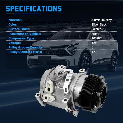 11234C Air Conditioner AC Compressor with Clutch Fits for 2007-2021 Tundra 4.6L 5.7L, Replace OE 883100C120 883200C130 in Saudi Arabia