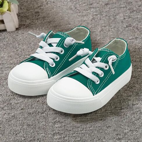 Toddler Kids Sneakers Girls Boys Low Top Canvas Shoes Elastic Straps Laces Slip On Little Kids Lightweight Breathable Walking Shoes Green in Saudi Arabia