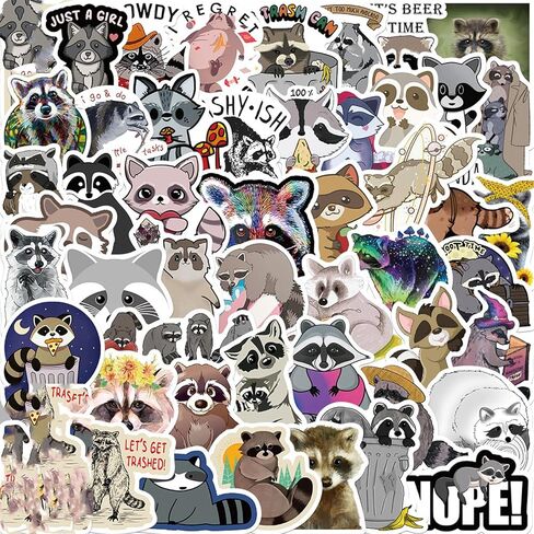 50 قطعة من ملصقات Kawaii، ملصقات الراكون الكرتونية، مجموعة ملصقات لطيفة للأطفال، ملصقات جمالية مقاومة للماء من الفينيل، ملصقات لوح التزلج للمراهقات والفتيات والأطفال (Cartoon Raccoon004) in Kuwait