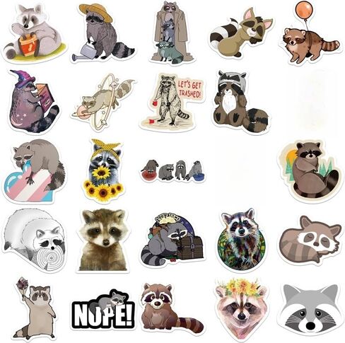 50 قطعة من ملصقات Kawaii، ملصقات الراكون الكرتونية، مجموعة ملصقات لطيفة للأطفال، ملصقات جمالية مقاومة للماء من الفينيل، ملصقات لوح التزلج للمراهقات والفتيات والأطفال (Cartoon Raccoon004) in Kuwait