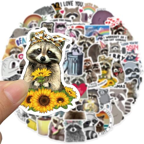 50 قطعة من ملصقات Kawaii، ملصقات الراكون الكرتونية، مجموعة ملصقات لطيفة للأطفال، ملصقات جمالية مقاومة للماء من الفينيل، ملصقات لوح التزلج للمراهقات والفتيات والأطفال (Cartoon Raccoon004) in Kuwait