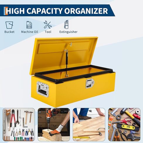صندوق أدوات سرير الشاحنة الفولاذي شديد التحمل، صندوق تخزين لوحة ماسية مطلية بالمسحوق مع مقبض جانبي وقفل، منظم صندوق أدوات معدني متين للالتقاط أو السيارة الترفيهية أو المقطورة أو الميكانيكي أو ورشة العمل - 20 × 12 × 10 بوصة in Kuwait