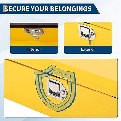 صندوق أدوات سرير الشاحنة الفولاذي شديد التحمل، صندوق تخزين لوحة ماسية مطلية بالمسحوق مع مقبض جانبي وقفل، منظم صندوق أدوات معدني متين للالتقاط أو السيارة الترفيهية أو المقطورة أو الميكانيكي أو ورشة العمل - 20 × 12 × 10 بوصة in Kuwait