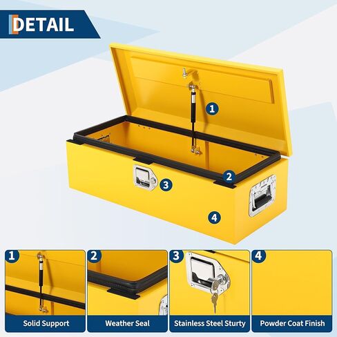 صندوق أدوات سرير الشاحنة الفولاذي شديد التحمل، صندوق تخزين لوحة ماسية مطلية بالمسحوق مع مقبض جانبي وقفل، منظم صندوق أدوات معدني متين للالتقاط أو السيارة الترفيهية أو المقطورة أو الميكانيكي أو ورشة العمل - 20 × 12 × 10 بوصة in Kuwait