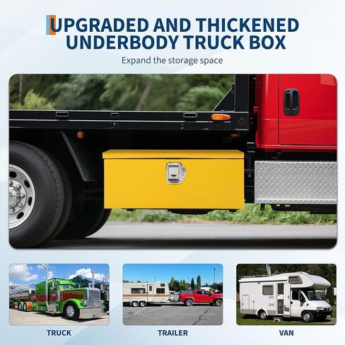 صندوق أدوات سرير الشاحنة الفولاذي شديد التحمل، صندوق تخزين لوحة ماسية مطلية بالمسحوق مع مقبض جانبي وقفل، منظم صندوق أدوات معدني متين للالتقاط أو السيارة الترفيهية أو المقطورة أو الميكانيكي أو ورشة العمل - 20 × 12 × 10 بوصة in Kuwait