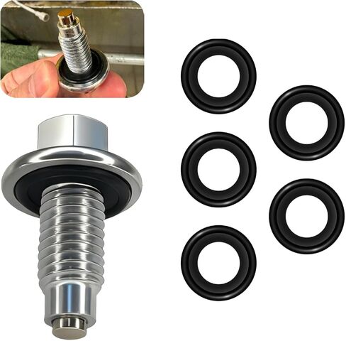 M12*1.75 Oil Drain Plug with 5PCS Oil Drain Plug Gasket, Anti-Leak Oil Pan Drains Bolt, OEM EJ7Z-6730-A Equivalent, Heavy-Duty Replacement Oil Pan Drains Plugs for Ford Chevy GMC Buick Lincoln in Saudi Arabia