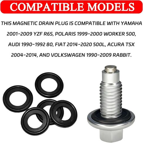 M12*1.75 Oil Drain Plug with 5PCS Oil Drain Plug Gasket, Anti-Leak Oil Pan Drains Bolt, OEM EJ7Z-6730-A Equivalent, Heavy-Duty Replacement Oil Pan Drains Plugs for Ford Chevy GMC Buick Lincoln in Saudi Arabia