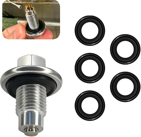 M12*1.75 Oil Drain Plug with 5PCS Oil Drain Plug Gasket, Anti-Leak Oil Pan Drains Bolt, OEM EJ7Z-6730-A Equivalent, Heavy-Duty Replacement Oil Pan Drains Plugs for Ford Chevy GMC Buick Lincoln in Saudi Arabia
