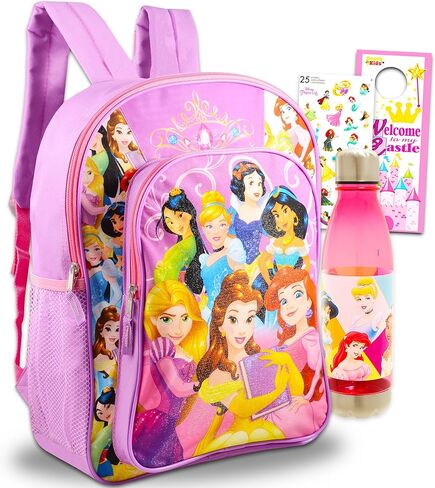 Disney Princess Backpack for Girls Set - Bundle with Deluxe 16" Princess School Bag, Water Bottle, and More Princess School Supplies for Kids in Saudi Arabia
