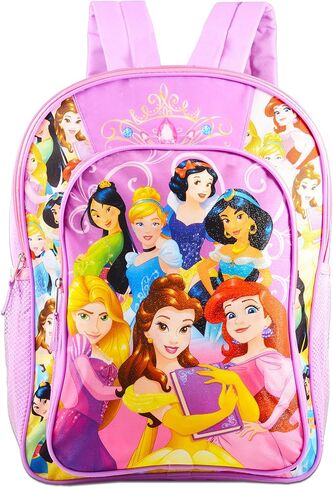 Disney Princess Backpack for Girls Set - Bundle with Deluxe 16" Princess School Bag, Water Bottle, and More Princess School Supplies for Kids in Saudi Arabia