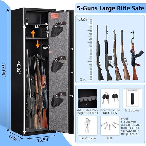 8-10 Gun Safe, Dual Alarm Gun Safe for Rifles and Pistols, No Assembly Gun Cabinets for Rifles And Shotguns, Quick Access Rifle Safes for Home in Saudi Arabia