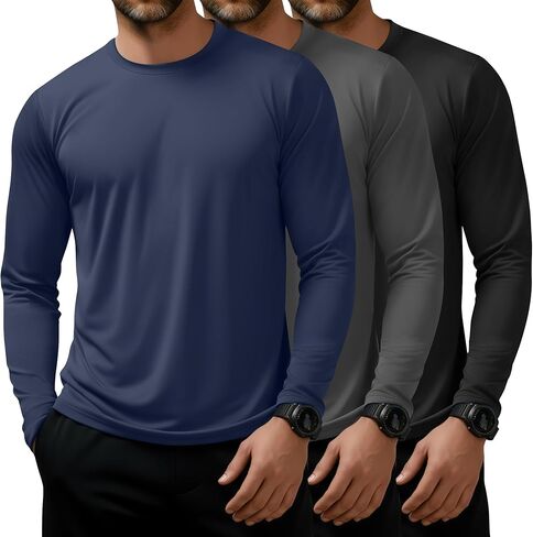3 Pack Men’s Quick Dry Rash Guard Swim Shirts UV Sun Protection Long Sleeve Fishing Running Hiking Basic T Shirt in Saudi Arabia