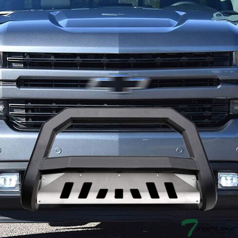 7422447682640 متوافق مع 2019-2021 Chevy Silverado GMC Sierra 1500/2022 LTD Limited Black Matte Style AVT Style Bull Bar Guard مع لوحة انزلاقية مقاومة للصدأ in Saudi Arabia