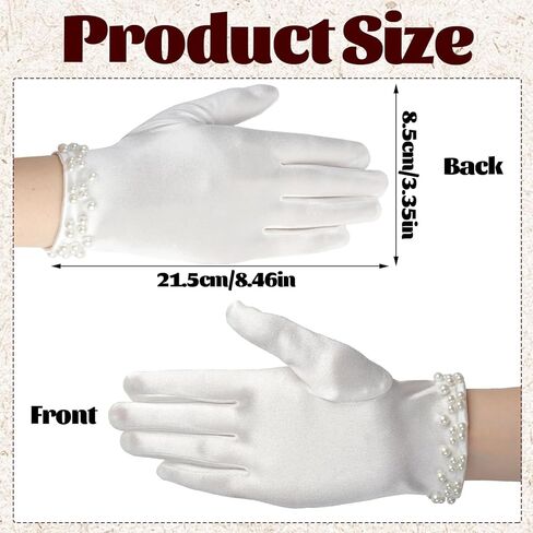 White Gloves Women, White Gloves Fashion Elegant 1920s Pearl Short Princess Satin Glove for Wedding Bridal Tea Party Opera Dinner Party in Saudi Arabia