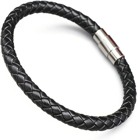 Elegant Hand-Woven Genuine Leather Bracelet – 1 Black Fashionable Couple Bracelet, Simple and Stylish Accessory in Saudi Arabia