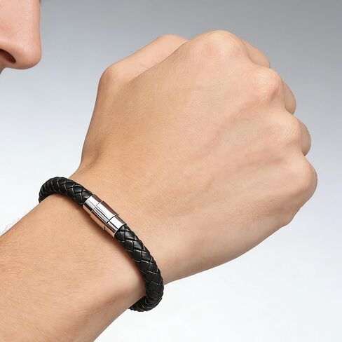 Elegant Hand-Woven Genuine Leather Bracelet – 1 Black Fashionable Couple Bracelet, Simple and Stylish Accessory in Saudi Arabia
